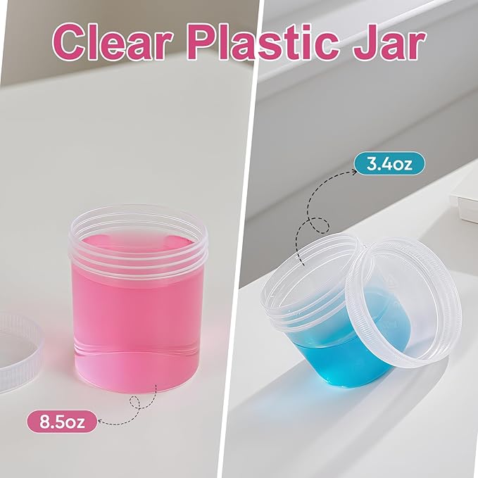 Wide Mouth Travel Containers, PP Clear Leak Proof Travel Plastic Jars with Lids for Creams Lotion Cosmetic, Jewelry Beads, Sample, Small Items Storage (4 Pcs 3.4 oz，4 Pcs 8 oz)