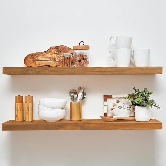 Homeforia 36 inch Golden Oak Floating Shelf, High-End Solid Real Wood 36-inch Small Floating Shelves for Wall Mounted, Oak Wooden 36-inch Floating Shelves, Heavy Duty Bracket, 36 X 6.5 X 1.75 in, Set of 4