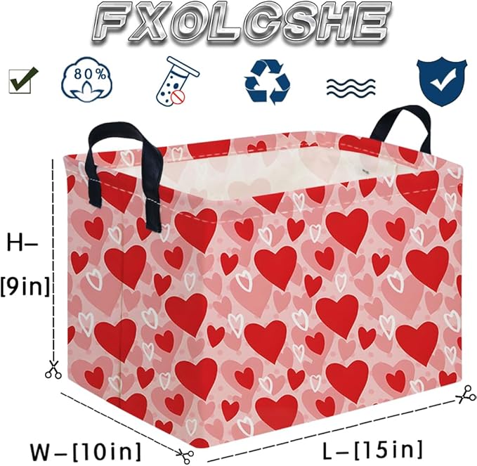 Rectangular Pink Valentine's Day Gift Basket,nursery basket,Pink girls gift baskets,kids toy storage Bin, Love Heart Room Decor for Home,Shelf Baskets(More Love)