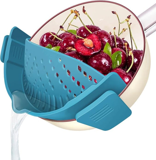 YEVIOR Clip on Strainer for Pots Pan Pasta,Silicone Food Strainer Hands-Free Pan Strainer, Clip-on Kitchen Food Strainer for Spaghetti, Pasta, Ground Beef Fits All Bowls and Pots (Teal)