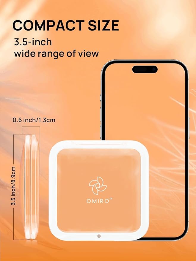 OMIRO Folding Compact Mirror, 1X/15X Magnification 3½” Pocket Size Square Hand Mirror for Travel Makeup (Peach Fuzz)