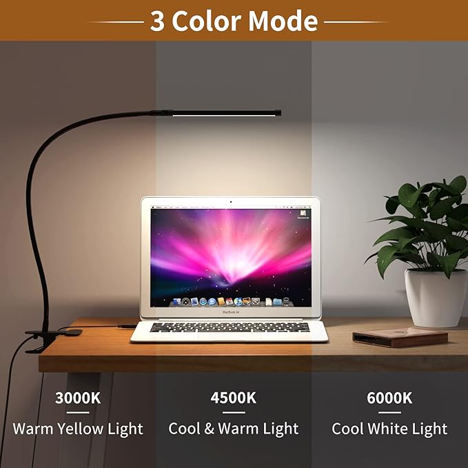 iZELL Book Light, LED Reading Light Clip On [3 Color Modes & 10 Brightness Levels] Flexible Gooseneck Book Lamp for Kids Reading in Bed at Night, Clip to Bedside Table, Headboard or Dorm