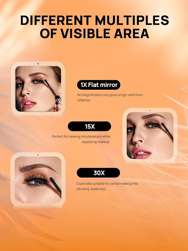 OMIRO Folding Compact Mirror, 1X/30X Magnification 3½” Pocket Size Square Hand Mirror for Travel Makeup (Peach Fuzz)