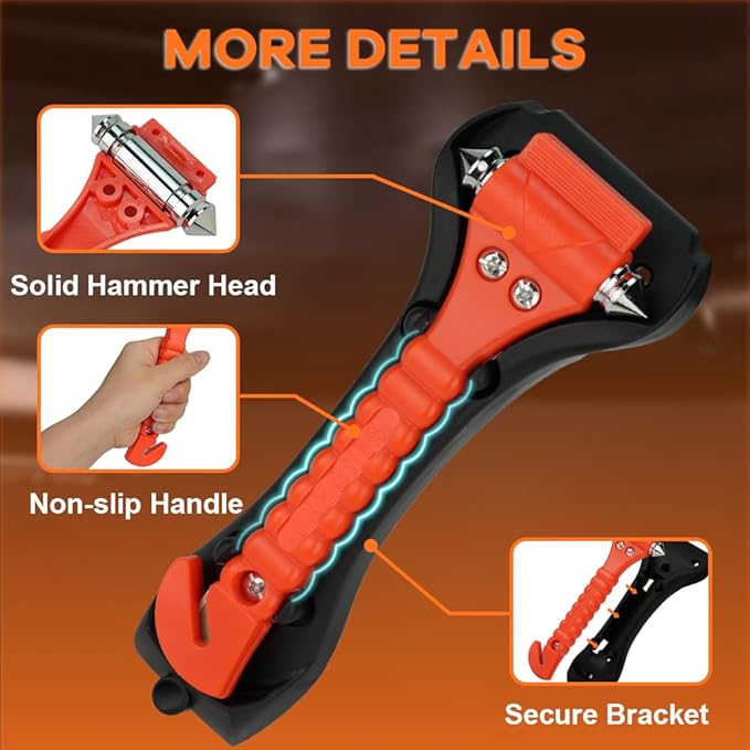 SINSEN Car Safety Hammer Set of 3 Emergency Escape Tools Auto Car Window Glass Hammer Breaker and Seat Belt Cutter 2-in-1 for Family Rescue & Auto Emergency Escape (3 PCS)