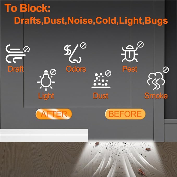 Door Draft Stopper for Bottom of Door, Adjustable Weather Stripping Door Seal for Cold Insulation, Under Door Sweep for Exterior & Interior Doors, Door Bottom Seal Blocker Noise (78inch,White)