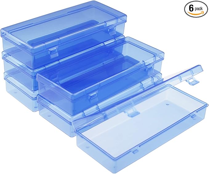 Goodma 6 Pieces Rectangular Empty Mini Clear Plastic Organizer Storage Box Containers with Hinged Lids (Blue, 6.1 x 2.6 x 1.2 inch)
