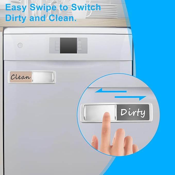 Dishwasher Magnet Clean Dirty Sign, Slide Strong Clean and Dirty Refrigerator Magnet Indicator for Dishwasher, Non-Scratch, Easy to Read, Self-Adhesive for Non-Magnetic Dishwasher（LightGray Brown）