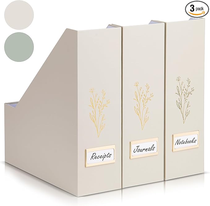 Beautiful Magazine Holder Set of 3 - Sturdy File Holder to Organize Your Desk Or Shelves - The Perfect Office Storage to Effortlessly Organize Your Paperwork/Files, Magazines, Books Or Binders