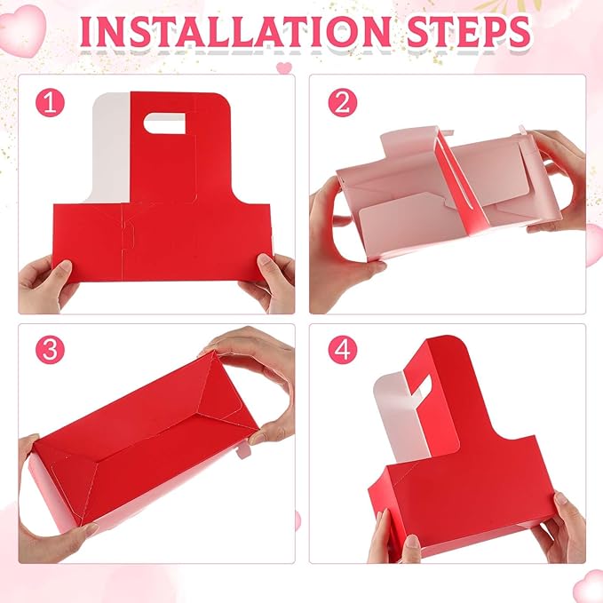 MotiMind 100 Pack Mother's Day 2 Cup Drink Carrier with Handle, Kraft Paperboard Teacher Cup Holder Portable for Hot Cold Drinks, Coffee Carrier Gift with Heart Card Rope (Red,Pink)