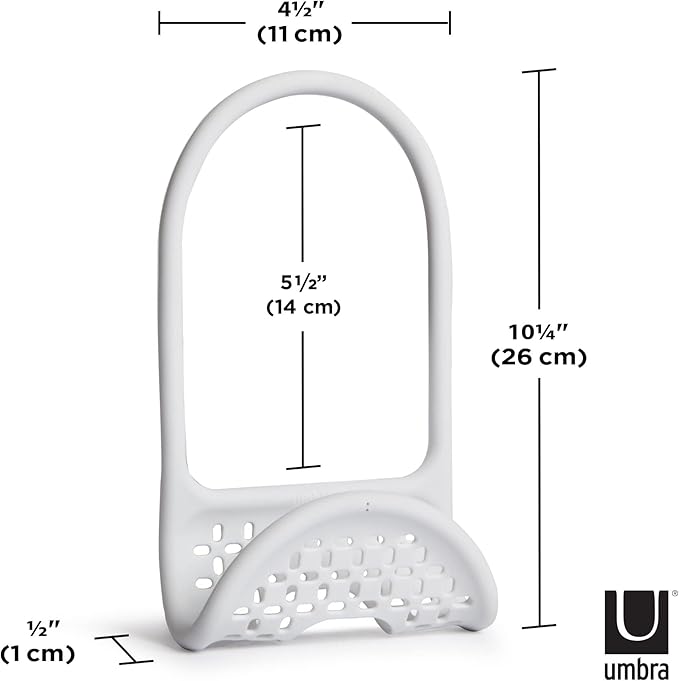 Umbra Sling Kitchen Sink Caddy Sponge Holder, Hangs Over Faucet or Divider, Single, White