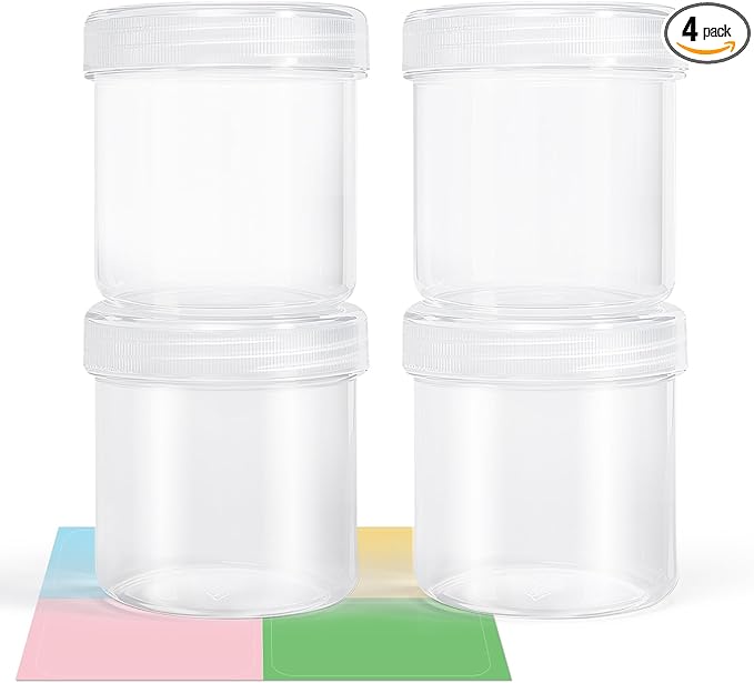 Wide Mouth Travel Containers, PP Clear Leak Proof Travel Plastic Jars with Lids for Creams Lotion Cosmetic, Jewelry Beads, Sample, Small Items Storage (4 Pack，5oz)