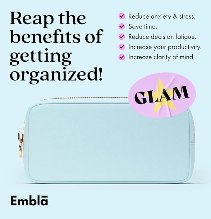 Embla Makeup Bag Travel Cosmetics Pouch and Toiletry Bag, Nylon Zipper Pouch Purse, Cute Make Up Organizer Storage Tote for Women Girls, Waterproof Travel Skincare Case, Small Makeup Bags, Sky Blue