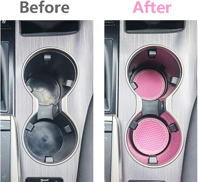 Car Coasters for Cup Holders, 2.75 Inch Auto Cup Holder Insert Coasters Silicone Anti-Slip Crystal Rhinestone Cute Drink Car Cup Mat, 4PCS Bling Car Accessories for Women & Lady (Pink)