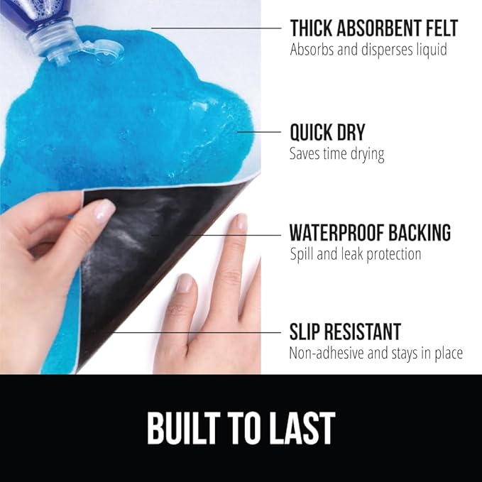 GORILLA GRIP LeakGuard Non-Adhesive Under Sink Mat for Kitchen Cabinet, 24x50, Waterproof Quick Dry Shelf Liner, Durable Absorbent Felt Mats for Bathroom Sinks, Cabinets, Dresser, Easy to Trim, White