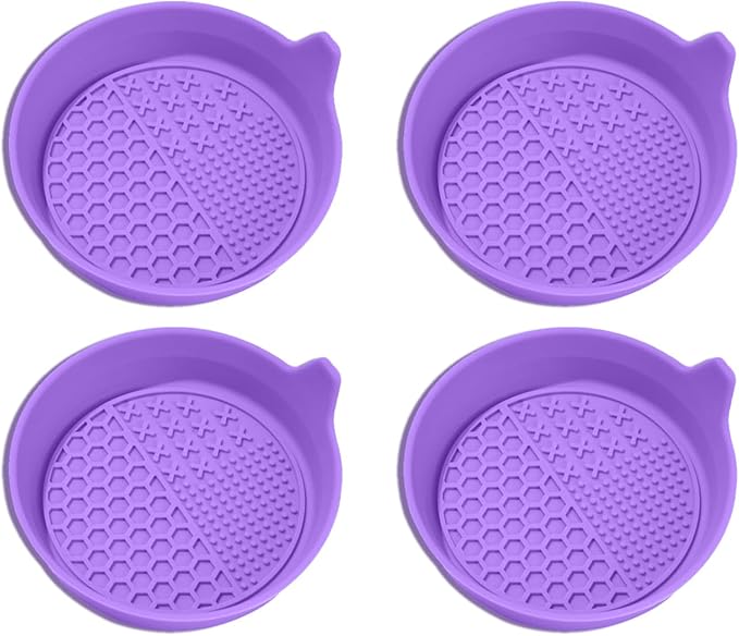 4PCS Car Cup Holder Coaster, Silicone Non-Slip Vehicle Insert Water Bottle Mat, Universal Insulation Drink Cup Pad Decor for SUV/Sedan/Truck, Automotive Interior Accessories (Purple)