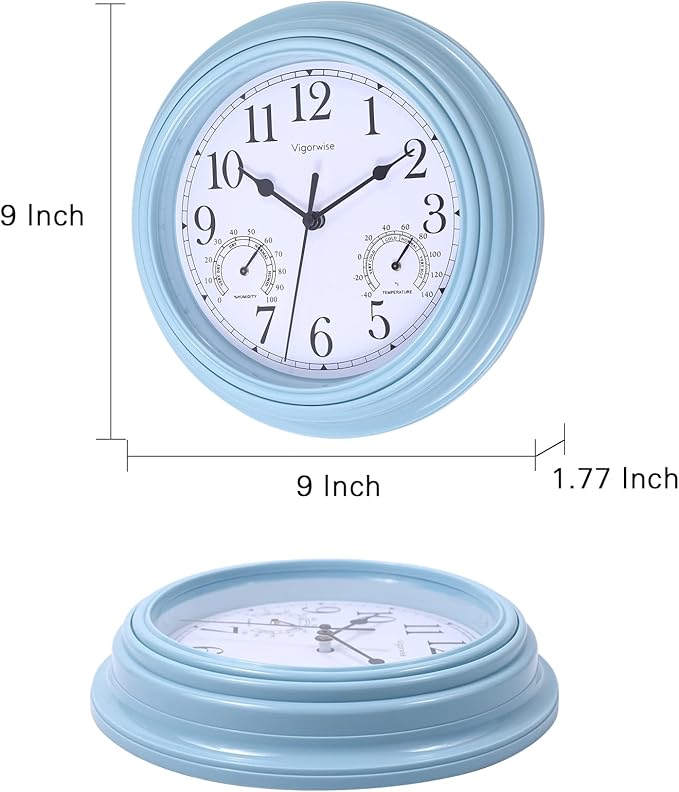 Wall Clock, Sweep Silent Movement Accurate Clocks with Temperature & Humidity, Decorative for Kitchen/Living Room/Bedroom/Office/School/Classroom (Blue, 9 inch)