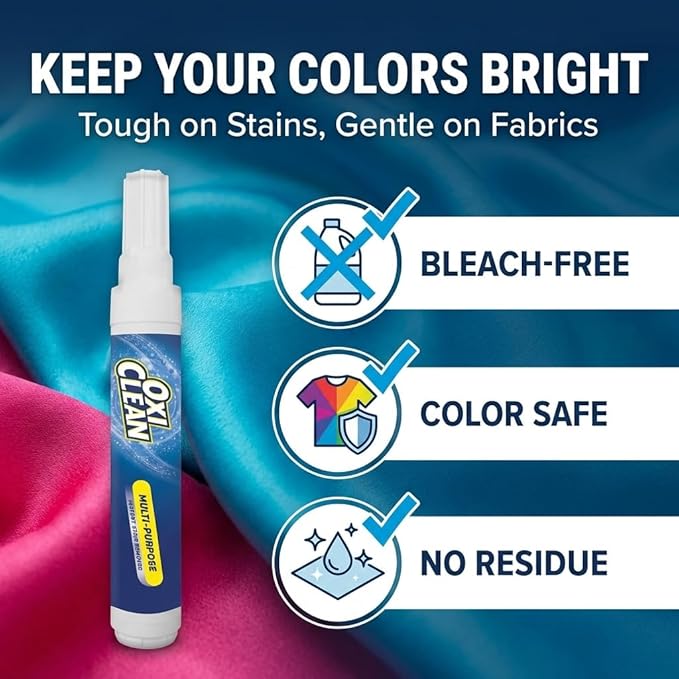OxiClean On The Go Stain Remover Pen for Clothes, Portable Instant Travel Size Stick, Safe Cloth Stain Remover for Makeup Food and Drink, Stain Pen for Clothes, Pack of 3