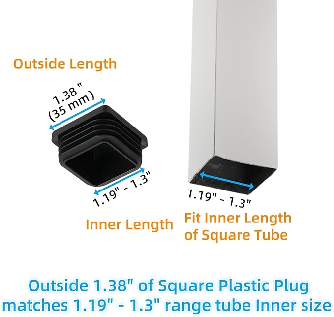 1-3/8" Square Tube End Cap Plastic Plugs Chair End Caps 1.38 Inch (35mm), 1 3/8 X 1 3/8 Tubing Plugs Furniture Sliders Glides Black (Fit 1.19-1.3" Square Tube Inner Size, 24pack)