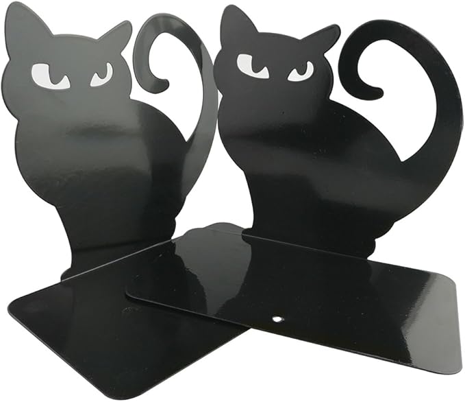 Winterworm Cute Vivid Lovely Persian Cat Nonskid Thickening Iron Metal Bookends Book Organizer for Library School Office Home Study Desk Organizer (Black)
