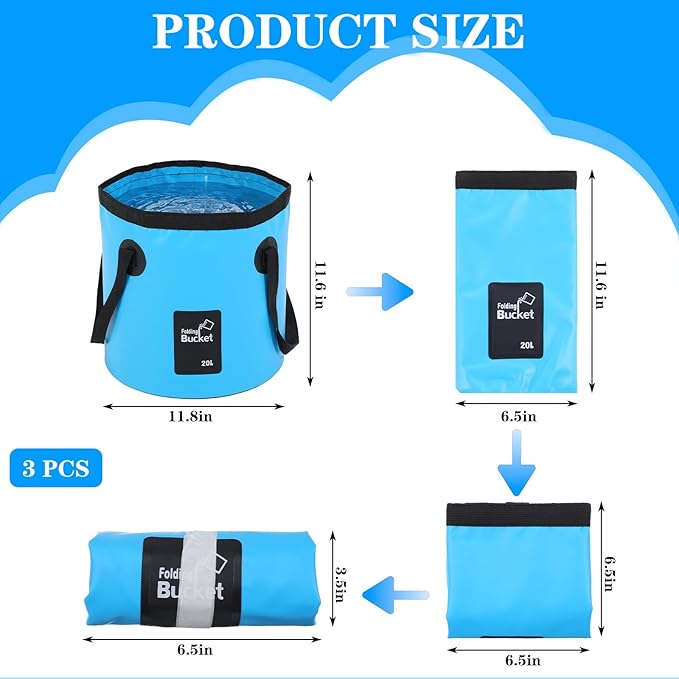 3 Pcs 5 Gallon Bucket Collapsible Foldable Bucket with Handle 20L Outdoor Water Buckets Collapsible for Camping Fishing Hiking to Hold Water Folding Container Carry Bag Lightweight