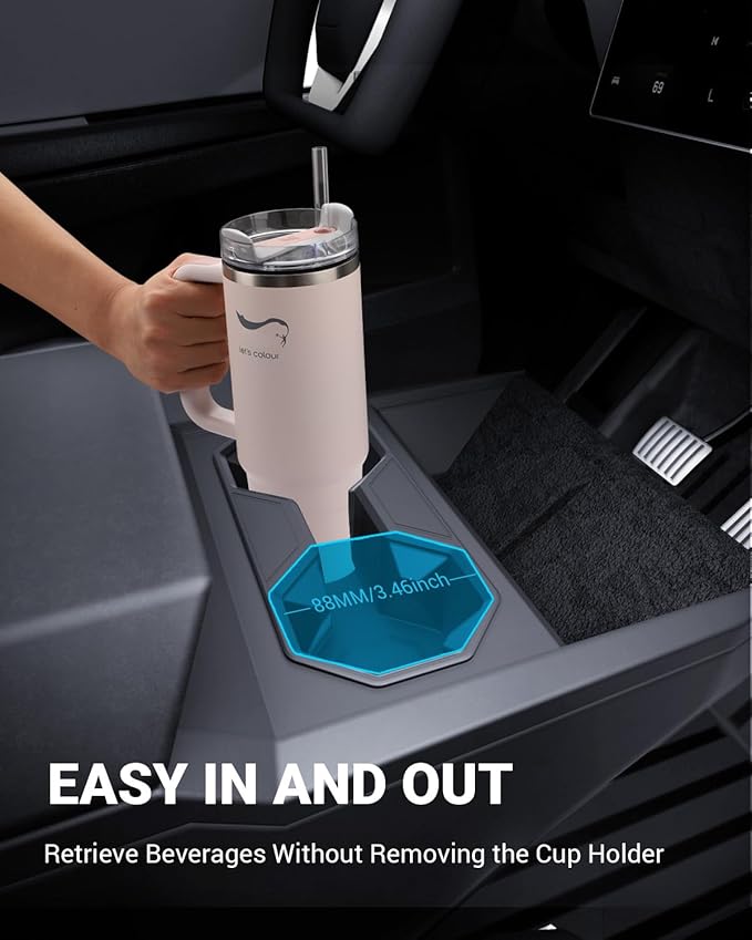 Motrobe Center Console Cup Holder Insert for 2024 2025 2026 Tesla Cybertruck [Seamless Fit for Console] Silicone Drink Organizer Holder for Cybertruck Interior Accessories