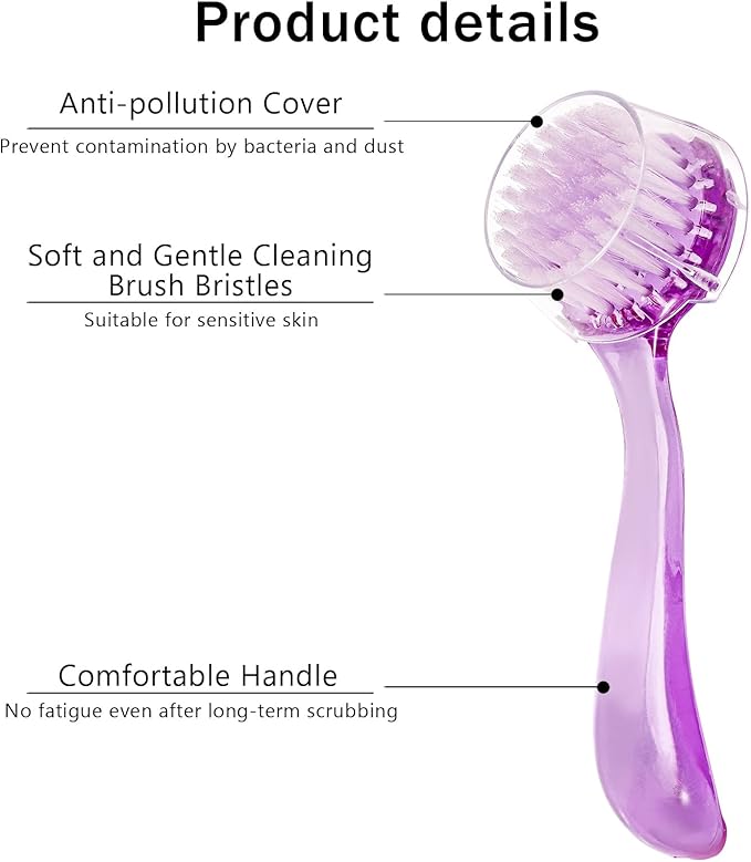 3 Pcs Facial Cleansing Brush, Manual Face Brushes for Cleansing and Exfoliating, Face Scrubber to Massage, Deep Pore Exfoliation, Makeup Remove and Skin Care with Soft Bristles, Clear Purple