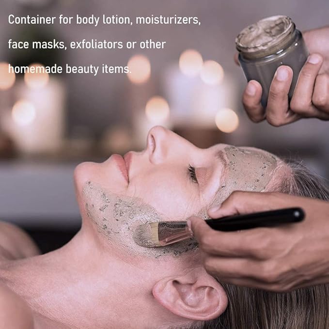 1 oz Glass Jars with Lids, Small Glass Containers with Plastic Woodgrain Lids & Inner Liners, Reusable Travel Containers for Creams, Makeup, Lotion, Cosmetic 4 pack