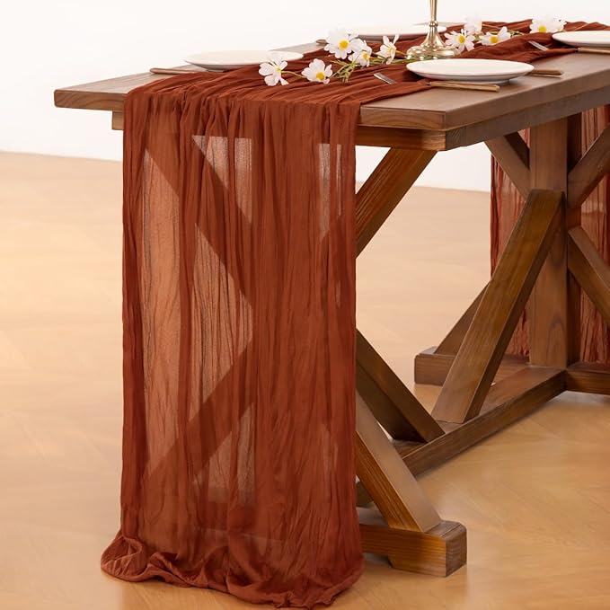 Socomi 6pcs Terracotta Summer Cheesecloth Table Runner Boho Rustic Gauze 120 inch 10FT Cheese Cloth Sheer Runner for Wedding Party Baby Shower Birthday Home Decor Holiday Decorations