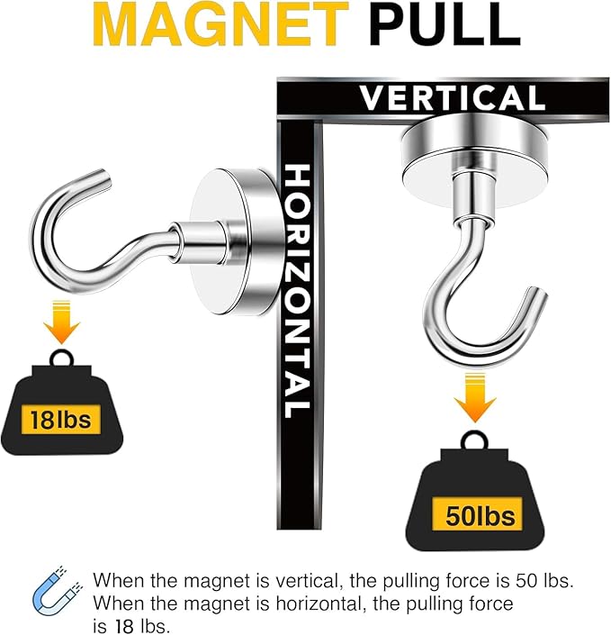 DIYMAG Magnetic Hooks, 50lbs Heavy Duty N52 Rare Earth Magnets with Hook 2026 Cruise Cabin Ship Essentials for Fridge Hanging Classroom Beach Vacation Kitchen Grills Home Must Have 6 Pack