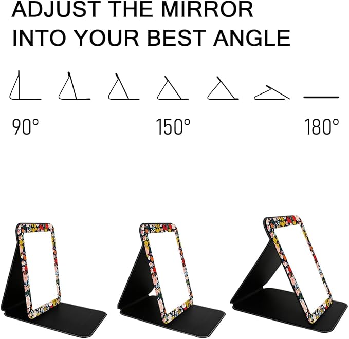Portable Travel Mirror PU Portable Foldable Adjustable Rectangular Ultrathin Vanity Mirror with Stand, Makeup Mrror for for Purses Hand, Bag, Travel, Camping, Home, Office
