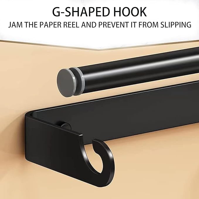 Aheucndg Paper Towel Holder for Kitchen, Wall Mount Paper Towel Holder, for Kitchen or Bathroom Self-Adhesive or Drill Mounting Paper Roll Holder Under Cabinet (Black 2Pack)