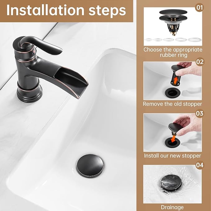 Fransiton Bathroom Sink Drain Stopper, Big-Cap Pop-up Drain Fits 1.1" -1.77" Lavatory Vanity RV Sink, Anti-Clogging Drain Plug with Detachable Hair Catcher Oil Rubbed Bronze