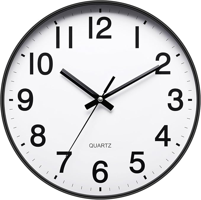 NUOVO 12 Inch Round Wall Clock Silent & Non-Ticking Simple Wall Clock Battery Operated for Living Room Bedroom Kitchen