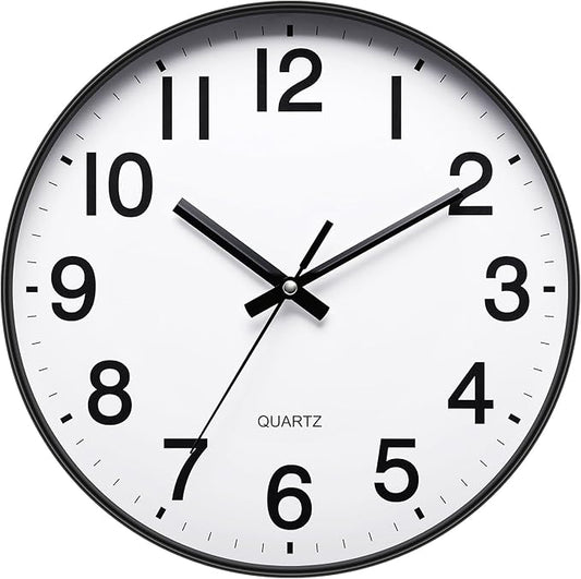 NUOVO 12 Inch Round Wall Clock Silent & Non-Ticking Simple Wall Clock Operated for Living Room Bedroom Kitchen