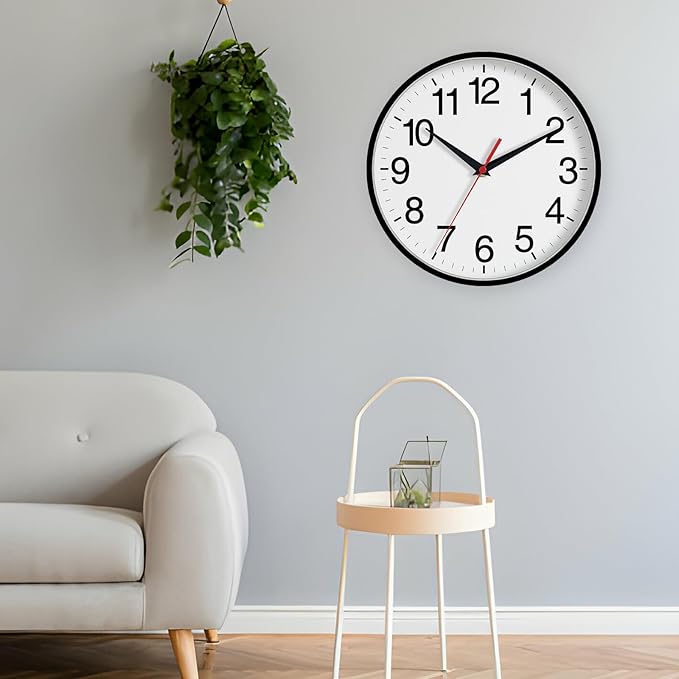 16 Inch Wall Clock, Large Wall Clocks Battery Operated, Big Silent Non-Ticking Analog Clock Decorative for Living Room, Office, Kitchen, Outdoor, Classroom, Bedroom, Bathroom, School (Black)