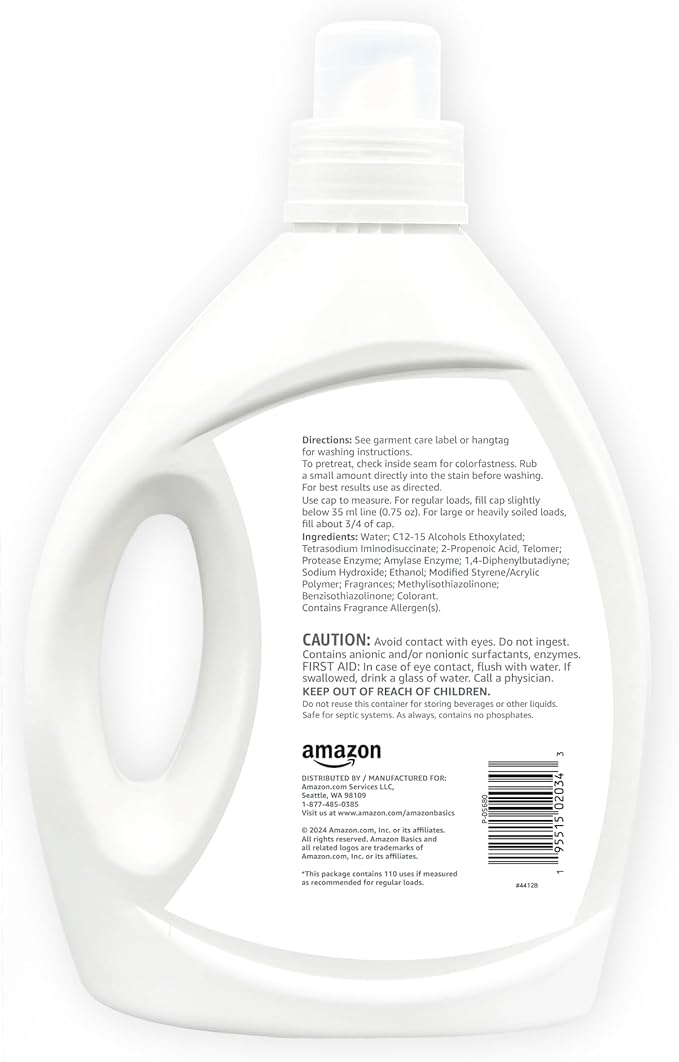 Amazon Basics Concentrated Liquid Laundry Detergent, Lavender Scent, HE Compatible, 110 Loads, 82.5 Fl Oz (Previously Solimo)
