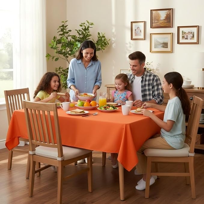 sancua Rectangle Tablecloth - 54 x 108 Inch - Stain and Wrinkle Resistant Washable Polyester Table Cloth, Decorative Fabric Table Cover for Dining Tables, Buffet Parties and Camping, Orange