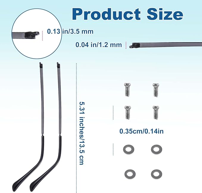 1 Pair Metal Glasses Arm Replacement, Universal Eyeglasses Repair Kit with Screws and Glasses Legs Replacement, Eye Glasses Tightening Kit Include Screws, Washers, Screwdrivers