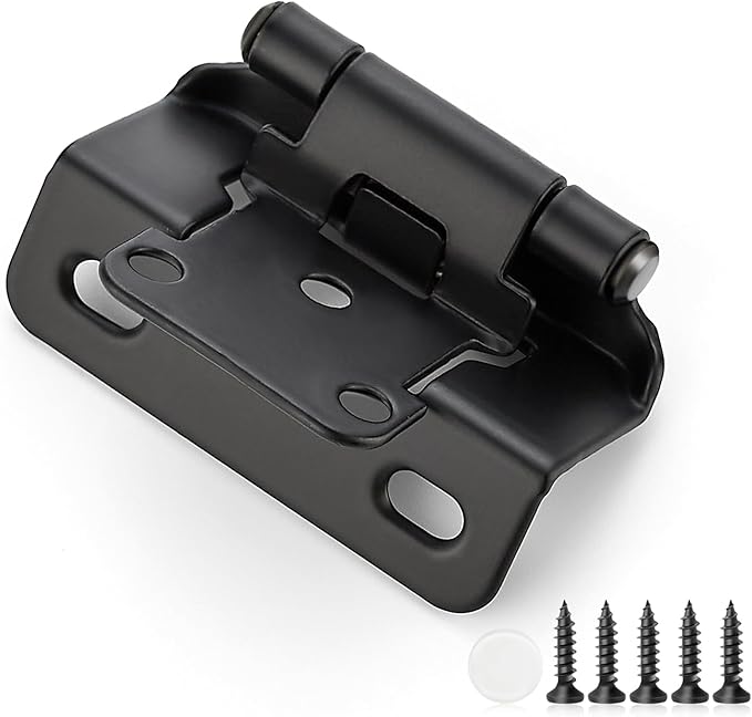2 Pack 1 Pair Black Cabinet Hinges - 1/2 inch Overlay Kitchen Cabinet Hinges, Partial Wrap Around Cabinet Door Hinges for Face Frame Cabinet, Self Closing Black Face Mount Cabinet Hardware