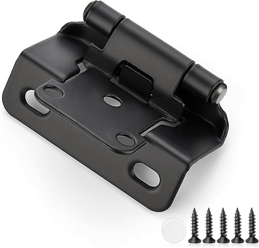 2 Pack 1 Pair Black Cabinet Hinges - 1/2 inch Overlay Kitchen Cabinet Hinges, Partial Wrap Around Cabinet Door Hinges for Face Frame Cabinet, Self Closing Black Face Mount Cabinet Hardware
