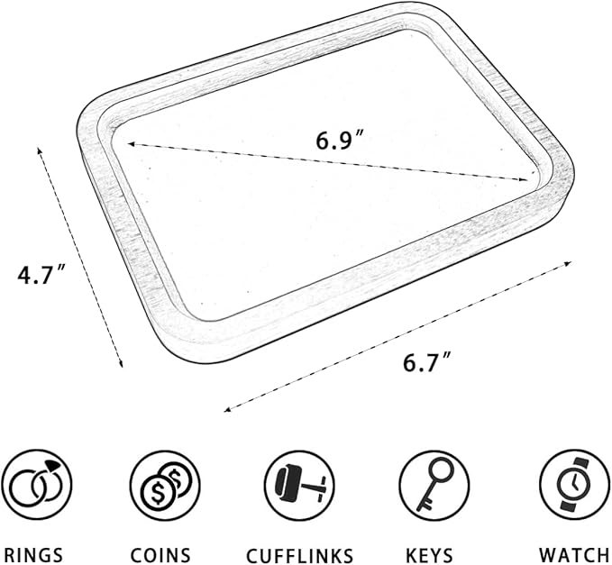 Walnut Solid Wood Square Jewelry Display Valet Tray Dish for Elegant Presentation of Your Finest Pieces, Perfect for Personal Use Men Gift 6.9"