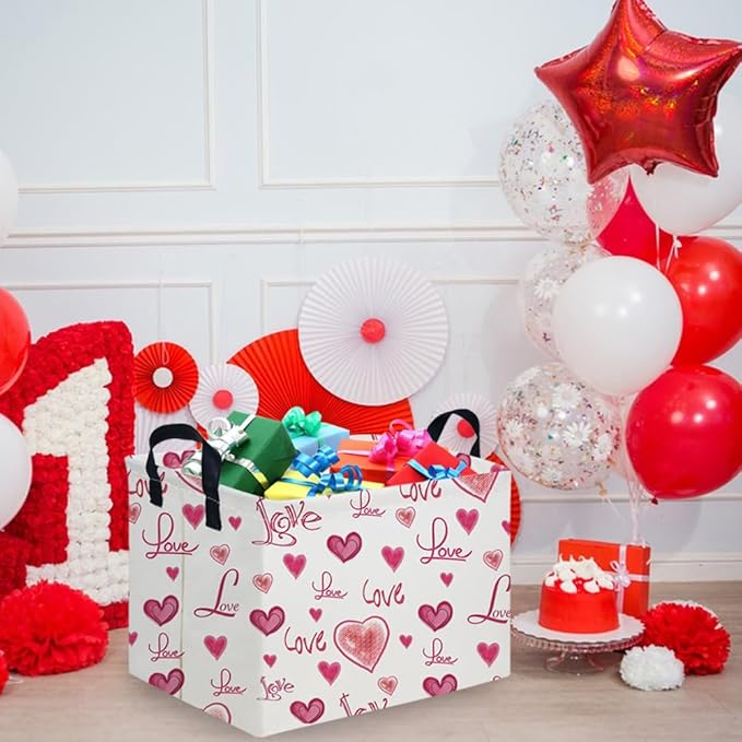 Rectangular Pink Valentine's Day Gift Basket,nursery basket,Pink girls gift baskets,kids toy storage Bin, Love Heart Room Decor for Home,Shelf Baskets(Beautiful love)