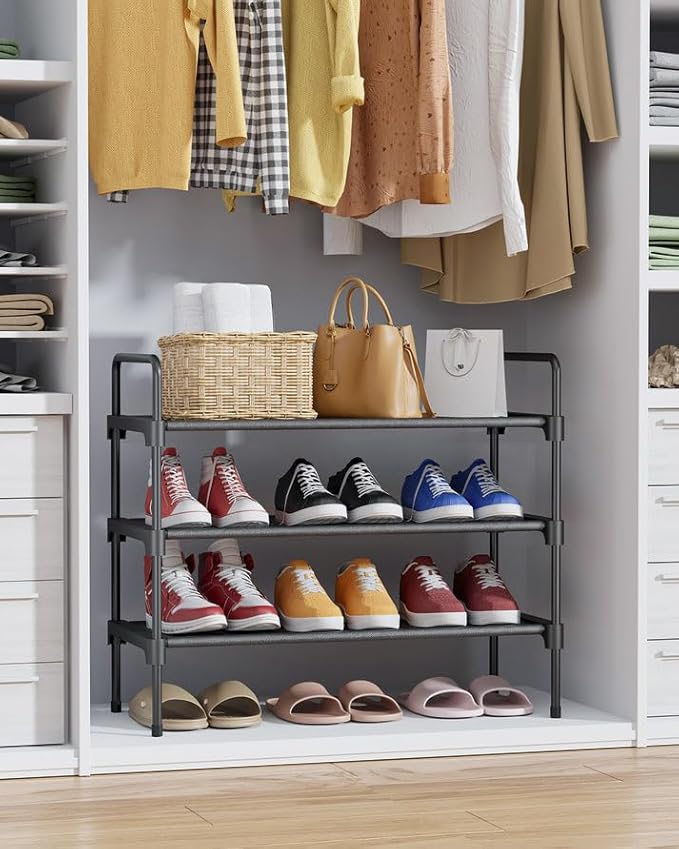 Kitsure Shoe Rack for Closet, Sturdy Shoe Storage for Entryway, Space-Saving Shoe Rack Small and Shoe Shelf, 27.6" Wide, Black