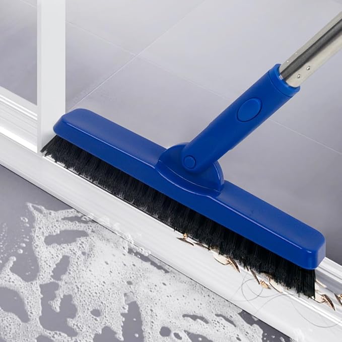 CELOX Heavy Duty Long Handle Scrub Brush, Tile Scrub Brush with Long Handle Stiff Bristles for Cleaning (Blue)