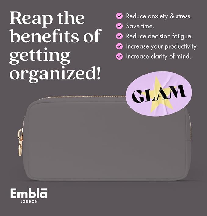 Embla Makeup Bag Travel Cosmetics Pouch and Toiletry Bag, Nylon Zipper Pouch Purse, Cute Make Up Organizer Storage Tote for Women Girls, Waterproof Travel Skincare Case, Small Makeup Bags, Grey