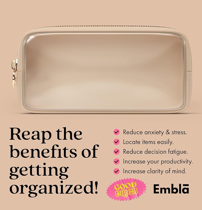 Clear Makeup Bag Zipper Pouch, Transparent Cosmetic Case Organizer, TSA Approved Travel Toiletry Case, Travel Accessories Essentials Makeup Tote for Women, Small Cute Make up Bag for Purse - Sand