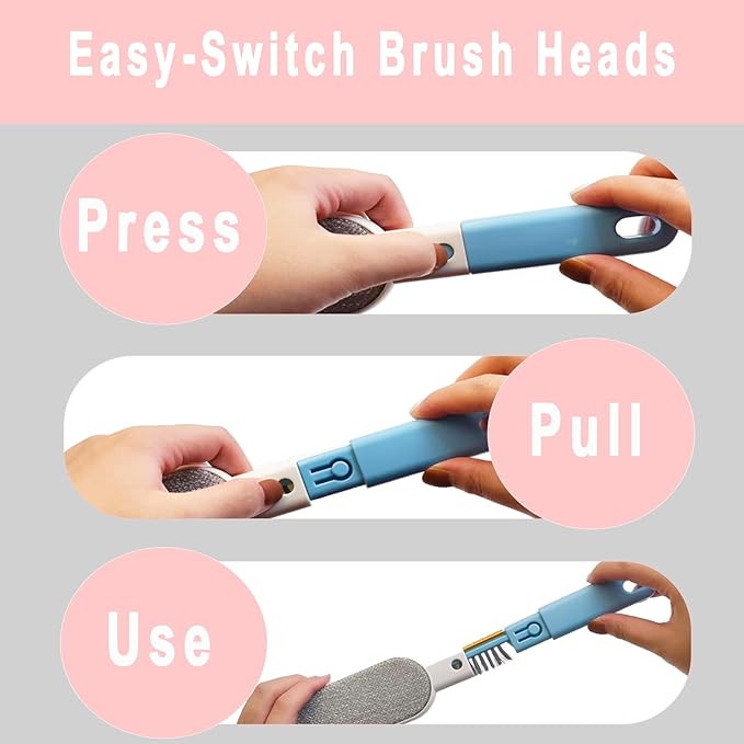 VrythosNex 4-in-1 Pet Hair Remover for Couch, Car, Furniture, Carpet - Portable Dog Cat Fur Hair Removal Tool with Detachable Brush, Lint Brush, Fabric Shaver, Crevice Tool (Pink)