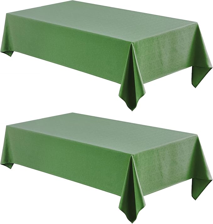 2 Pack Rectangle Tablecloth, 60x104 inch, Water Resistant Wrinkle Free Linen Textured Table Cloth Washable, Decorative Fabric Table Cover for Dining, Party and Camping, Green