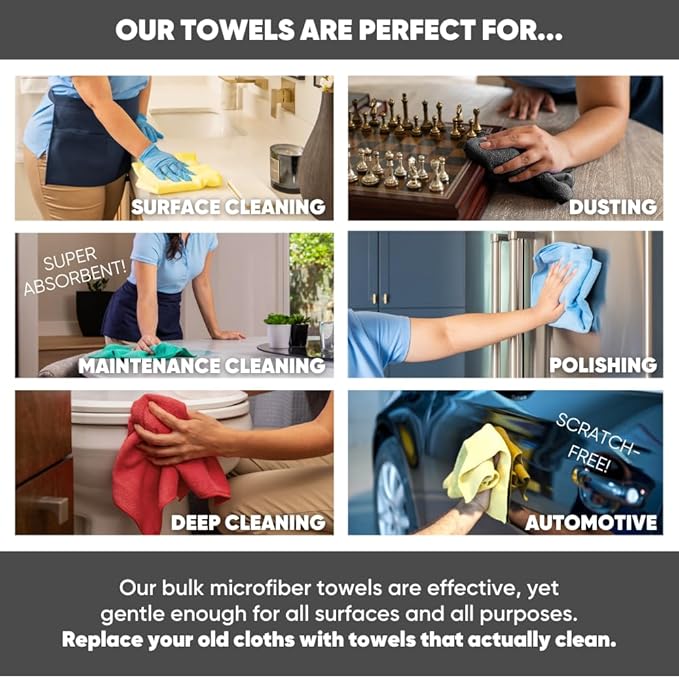 Microfiber Wholesale 12" x 12" Cleaning Cloths (50 Pack) - Reusable Towels, Wash Rags, Dust Cloth, All-Purpose: Kitchen, Dish, Cars, Shop, Glass (Green)