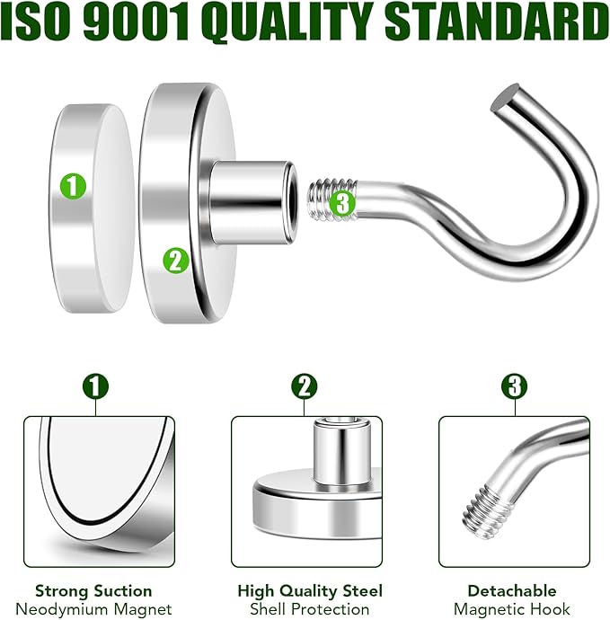 MIKEDE Heavy Duty Magnetic Hooks for Refrigerator Hanging Outdoor Hanging Brackets Magnetic Hanger for Cabins Grill - 5 Pack 170lbs